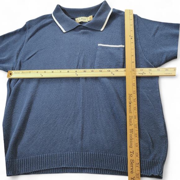 Vintage LL Bean Made in USA Knit Polo Shirt Grandpacore Preppy Navy Blue Men's L - Picture 8 of 8